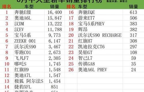 大型轿车销量排行榜前十名(大型骄车销量排名)